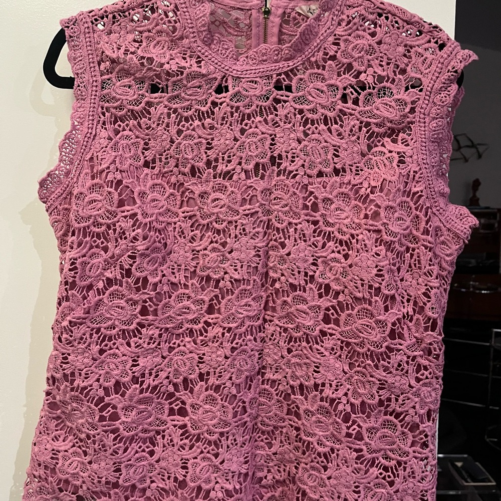 Nanette Lepore Pink Sleeveless Lace Blouse with Crew Neck size large